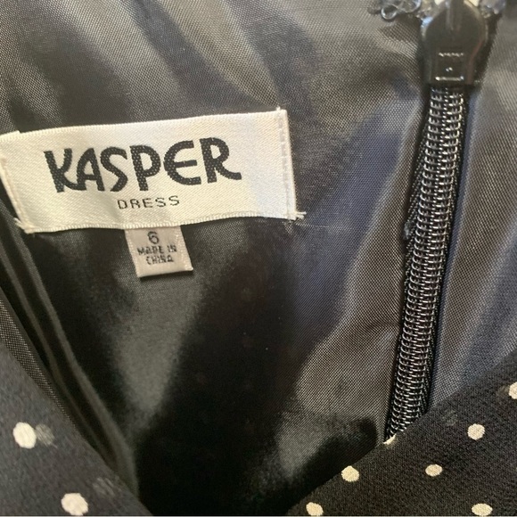 KASPER elegant silk dot print vneck flutter sleeve cocktail wedding guest dress - Picture 6 of 8